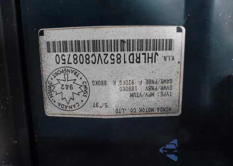 1997 Honda Cr-V z USA, uszkodzony, nr VIN JHLRD1852VC808750